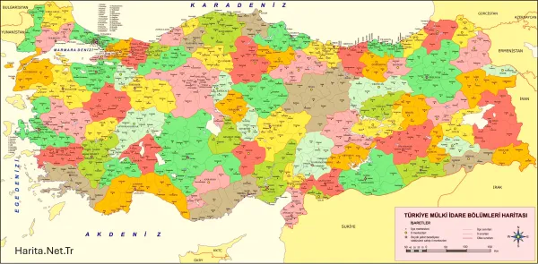Türkiye iller ve ilçeleri gösteren büyük boy siyasi haritası